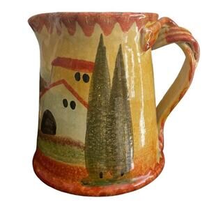 Italica Ars Hand Painted Landscape 6.5” Tall Pitcher